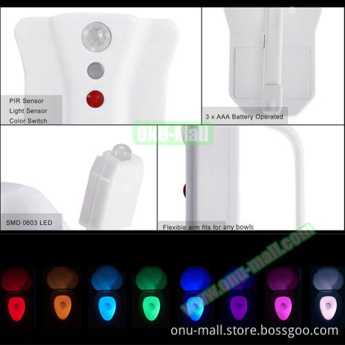 IP65 Waterproof 8-color PIR Motion Dection Sensor LED Home Toilet Bathroom Night light